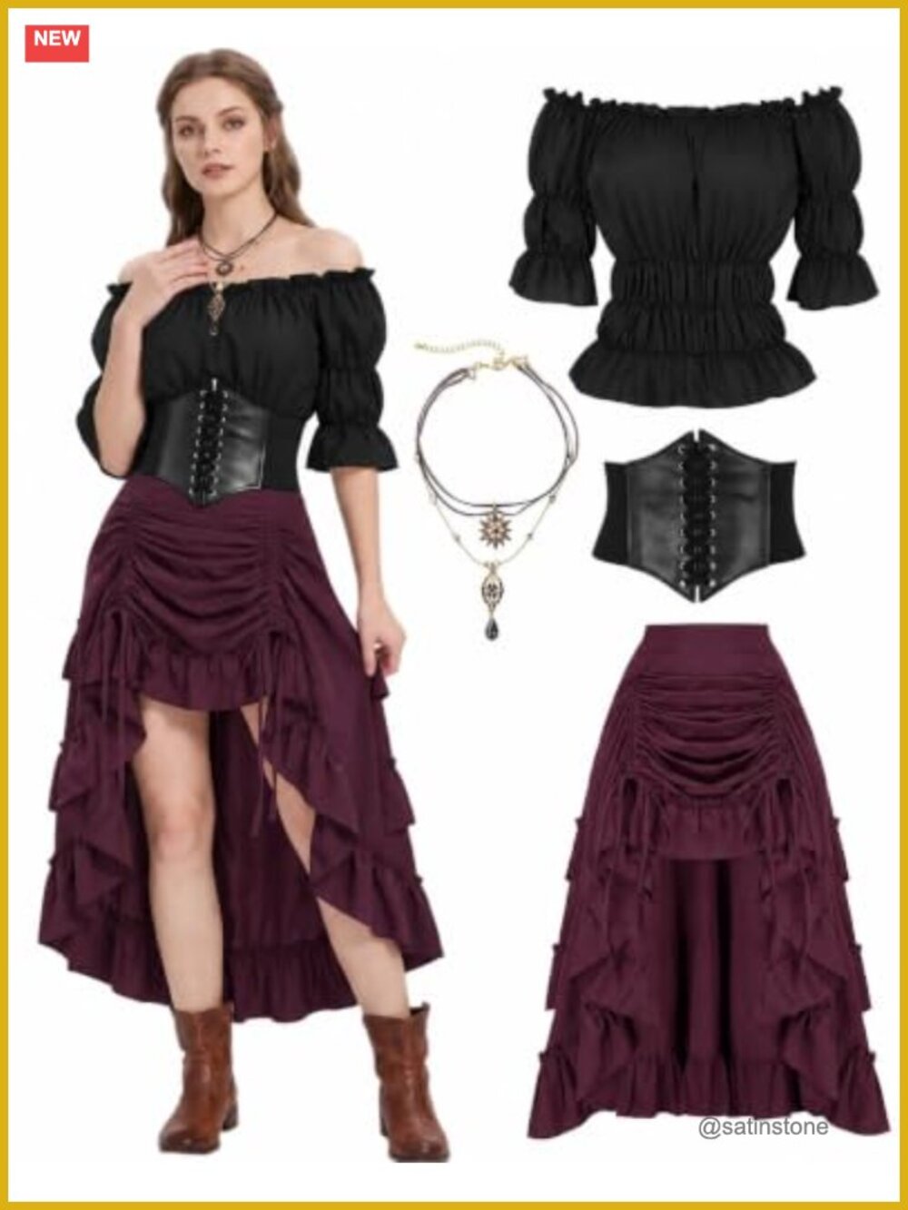 Women Renaissance Pirate Costume Faux Leather Corset Belt Medieval Cosplay